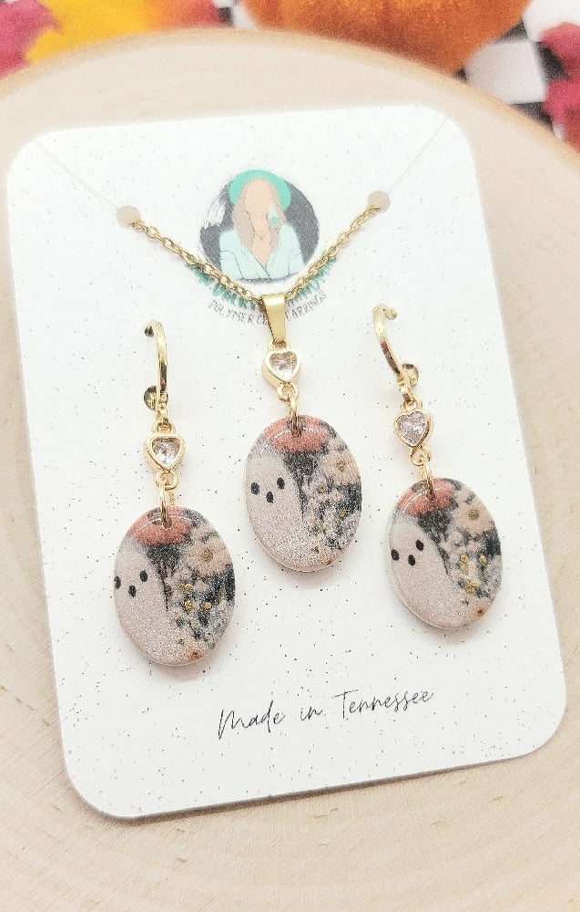 Image of Floral Ghost Necklace & Earring Set