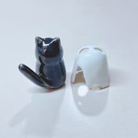 Image 3 of Black Kitty Cat With Ghost Mask Ceramic Figurine 2