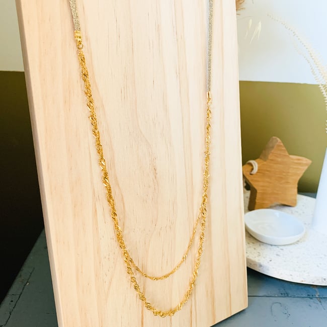 MIDNIGHT | Sautoir cordon irisé & chaînes acier inoxydable doré