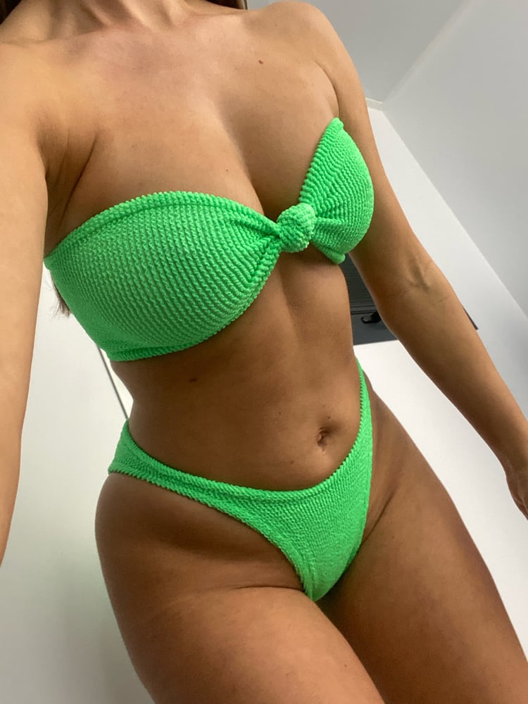 Image of Apple Green Crinkle Knot Bandeau Bikini 