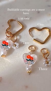 Image 2 of BUILDABLE FLOWER PEARL HEART EARRINGS 