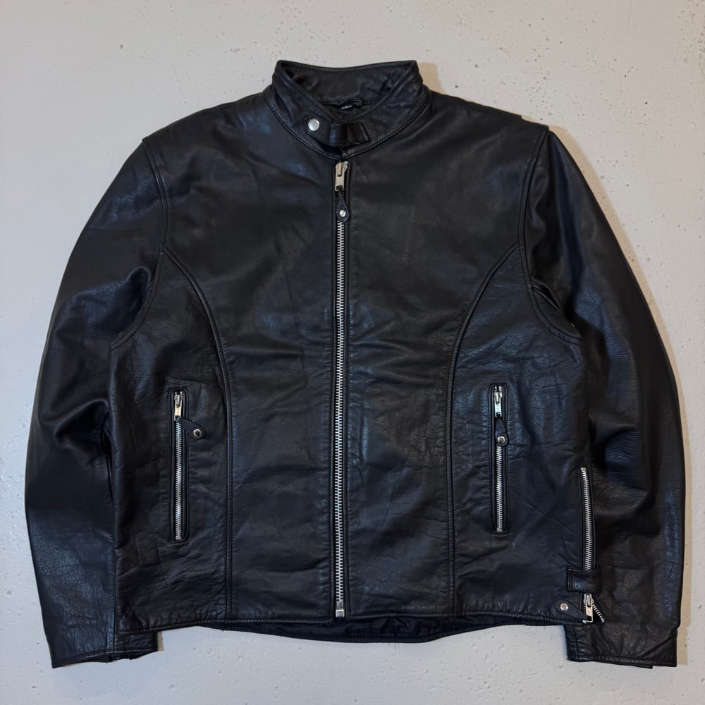 Image of 2000s Heavyweight Leather Biker Jacket, Size Large