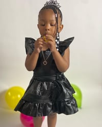 Image 3 of Leather black ruffle dress