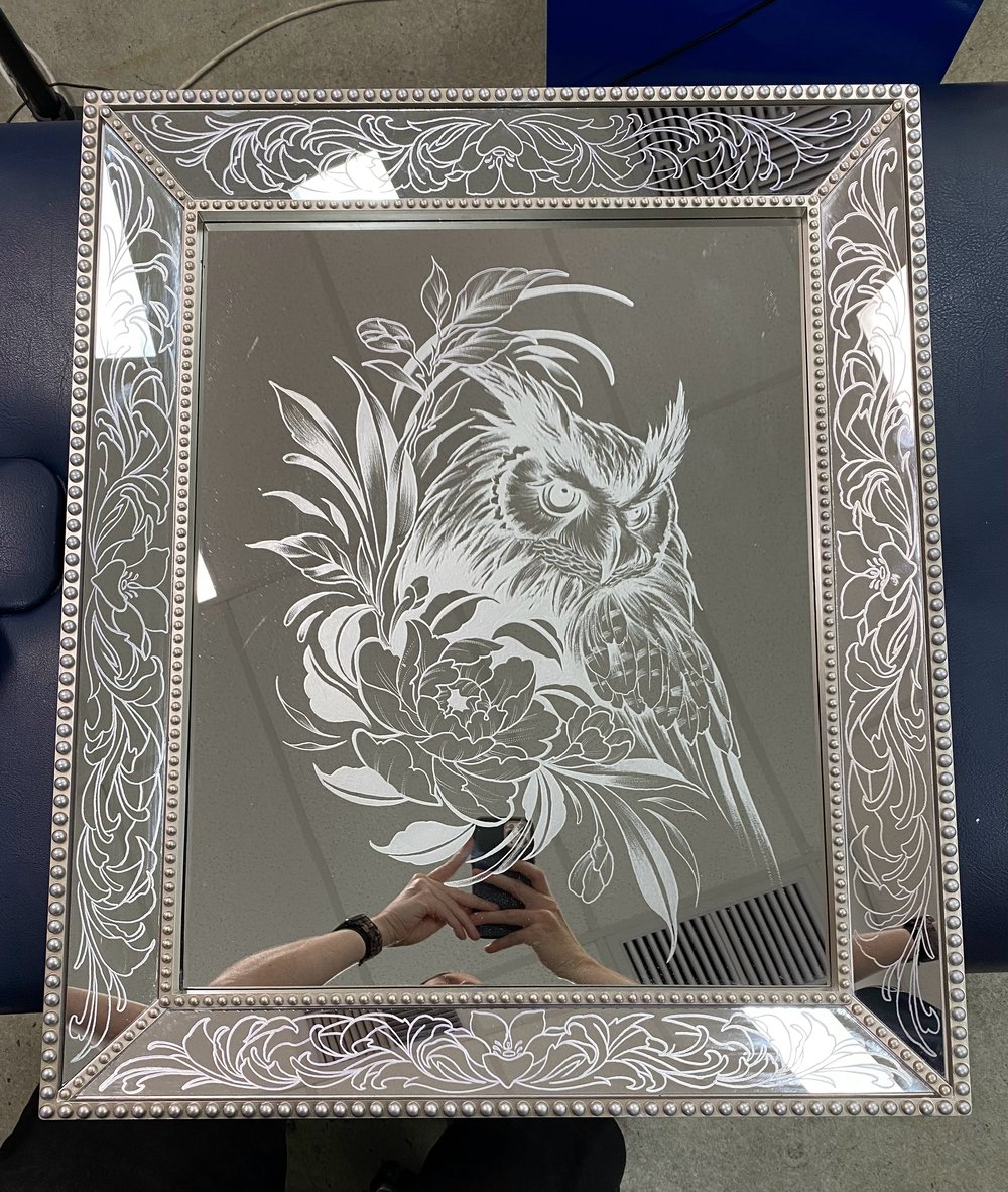 Image of Owl engraved mirror