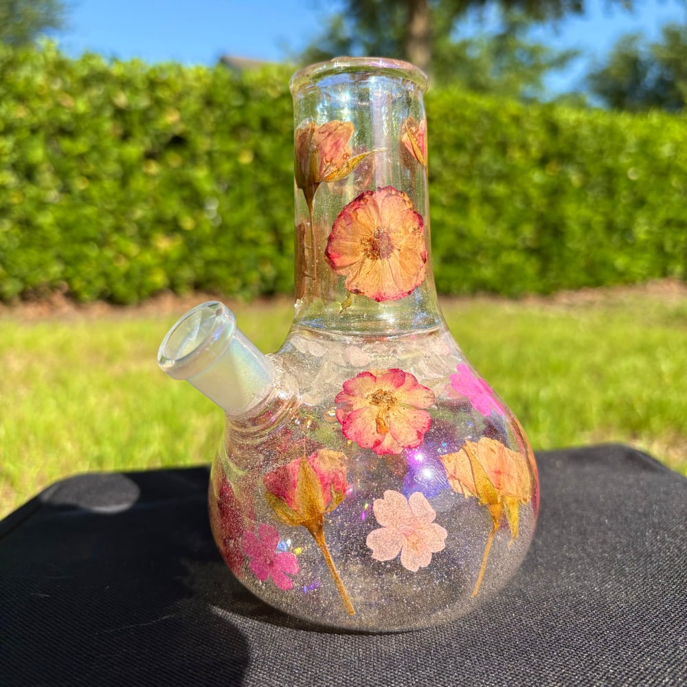 Image of rose quartz & pink flower holographic 6"
