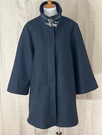 Image 2 of ZARA rare black leather buckle neck front zipper pea coat jacket