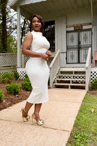 Image 2 of Mock Neck, Midi Dress w/back split