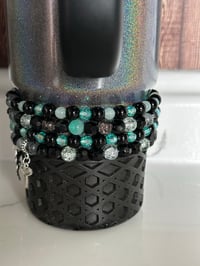 Image 2 of Midnight Glitz Black and Teal Tumbler Bracelet Stack
