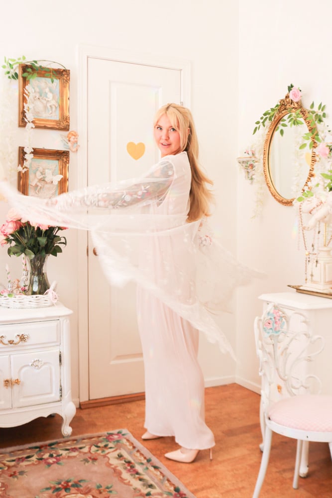 Image of WOW Vintage Pastel Pink Magnet Art By Lynn Yang Prairie Dress with Lace Layering (Large)