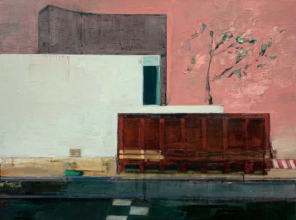 Image of Painting / maleri / "IB – Malerdrømme og tankestreger – Den røde container" / 60x80 cm