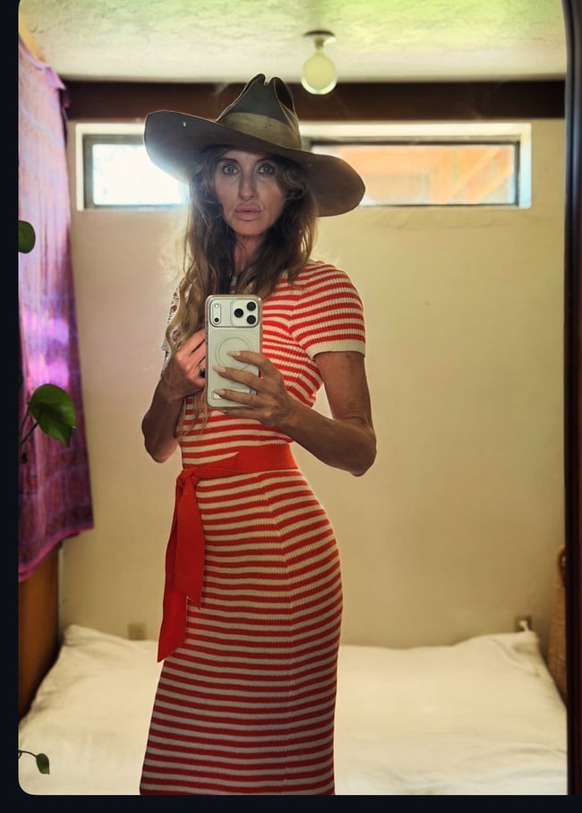 70s fine ribbed stripe maxi dress