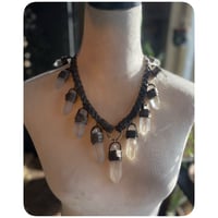 Image 1 of SALE - The Oakley Necklace XL - Clear Quartz Crystals and Dark Olive Leather 