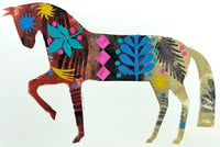 Image 1 of Clementine , a multi coloured monoprinted horse with collage elements 