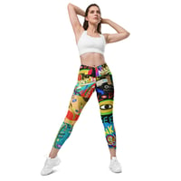 Image 3 of Ladies Funk Art Collage Crossover Leggings with pockets