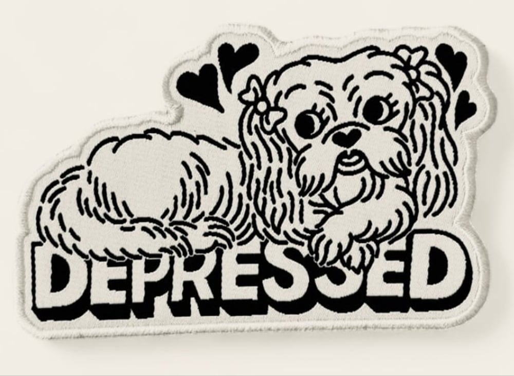 Image of depressed dog woven patch