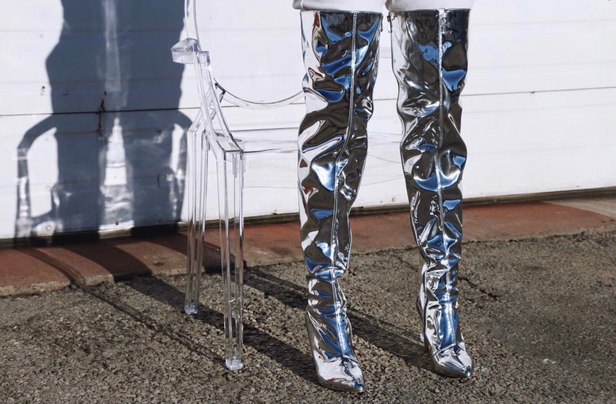 Image of METALLIC SILVER KNEE-HIGH BOOTS (US 10)