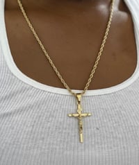 Image 1 of 14k EP Gold Plated Cross With Rope Chain 