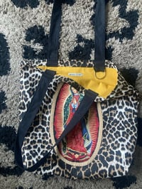 Image 6 of Virgin of Guadalupe leopard shoulder tote bag with choice of 2 
