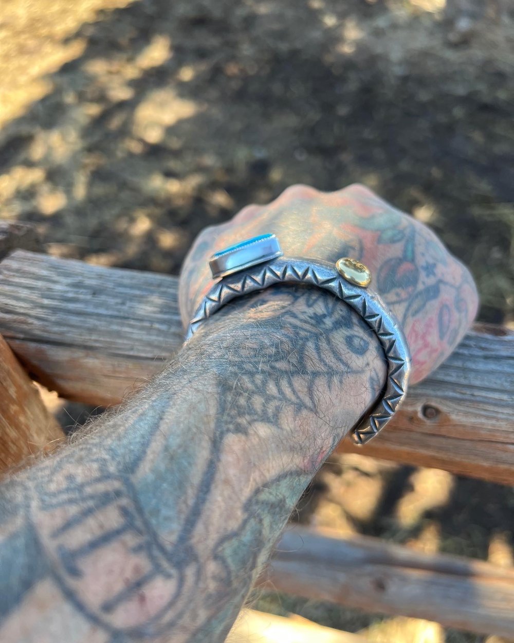 Heavy Woodcast cuff with 18k Gold