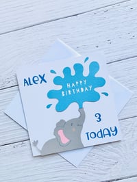 Image 2 of Personalized Elephant Splash Birthday Card - Custom Age Kids Card 