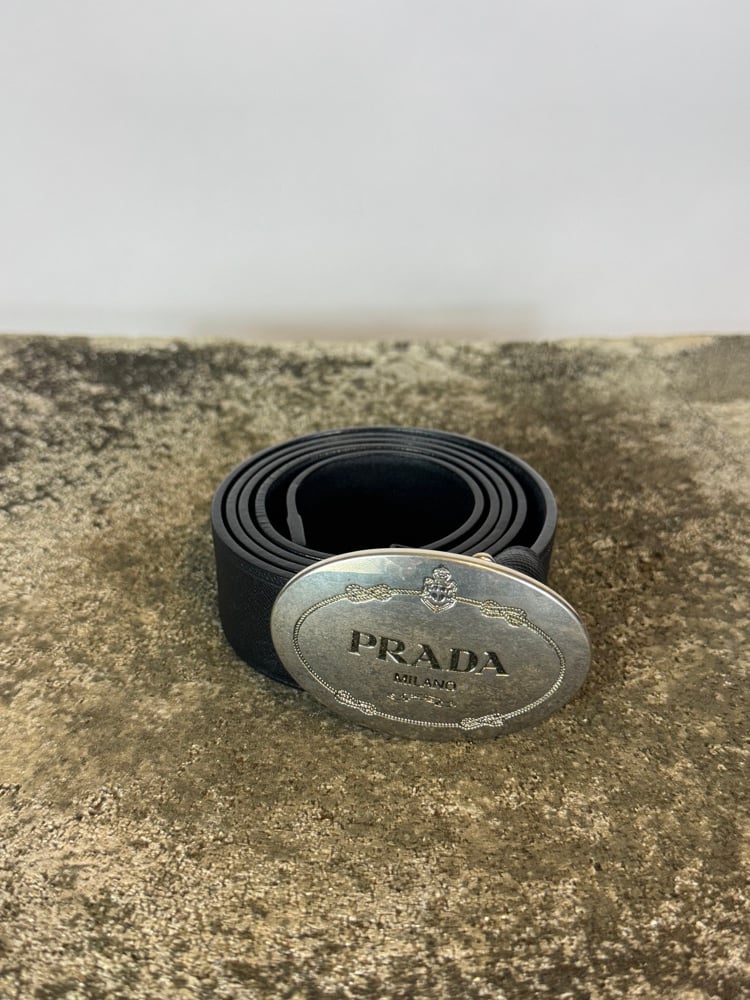 Image of Prada Saffiano Oval Buckle Belt