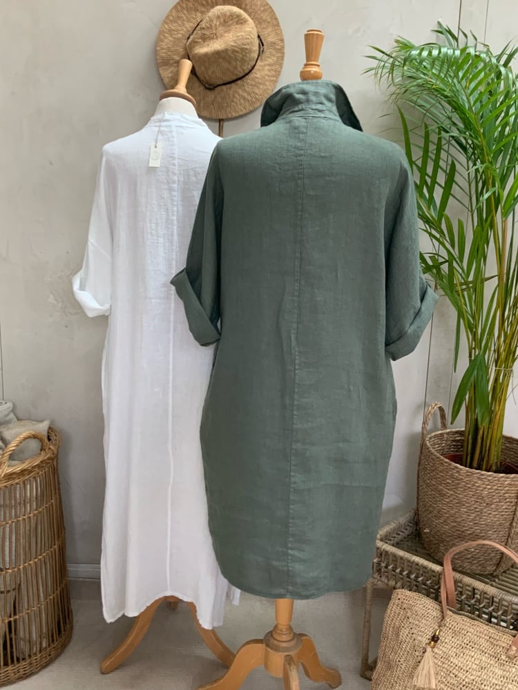 Image of Robe En Lin Chloé Kaki