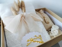 Image 1 of Taupe Boho Chic Gift Box. Gift Set For Bohemian Lady. Linen Scarf Crystal Necklace