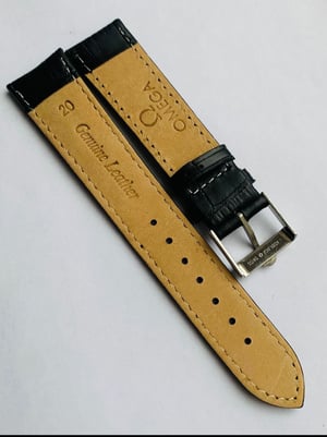 Image of 20mm CROC PADDED MENS LEATHER STRAP FOR OMEGA WATCH.BLACK.TOP QUALITY.HEAVY DUTY.VINTAGE BUCKLE