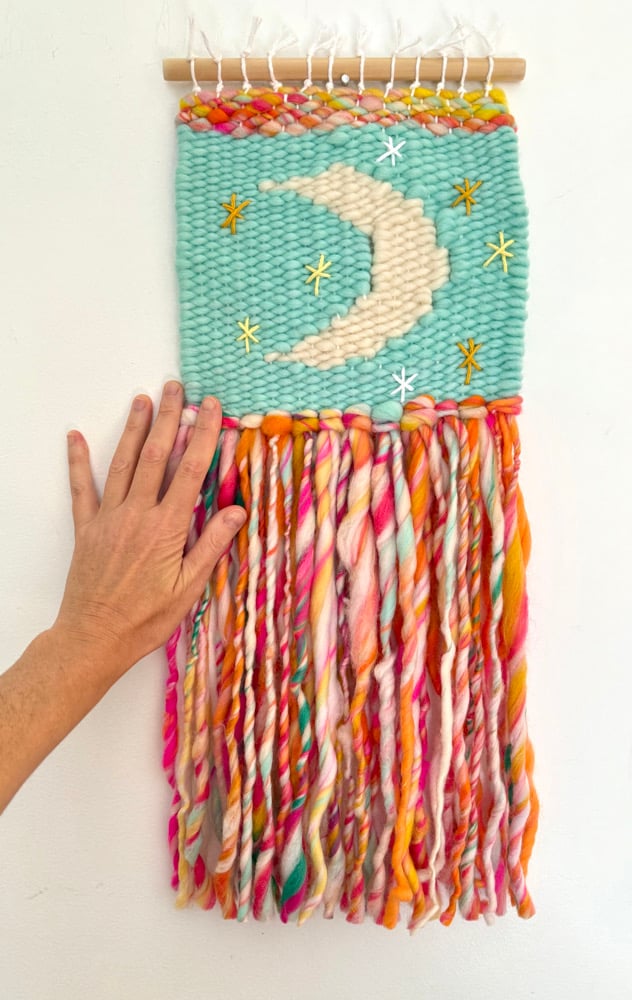 Candy moon and stars. Woven wall hanging.