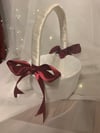 Ivory Burgundy Flower girl basket and ring bear pillow set