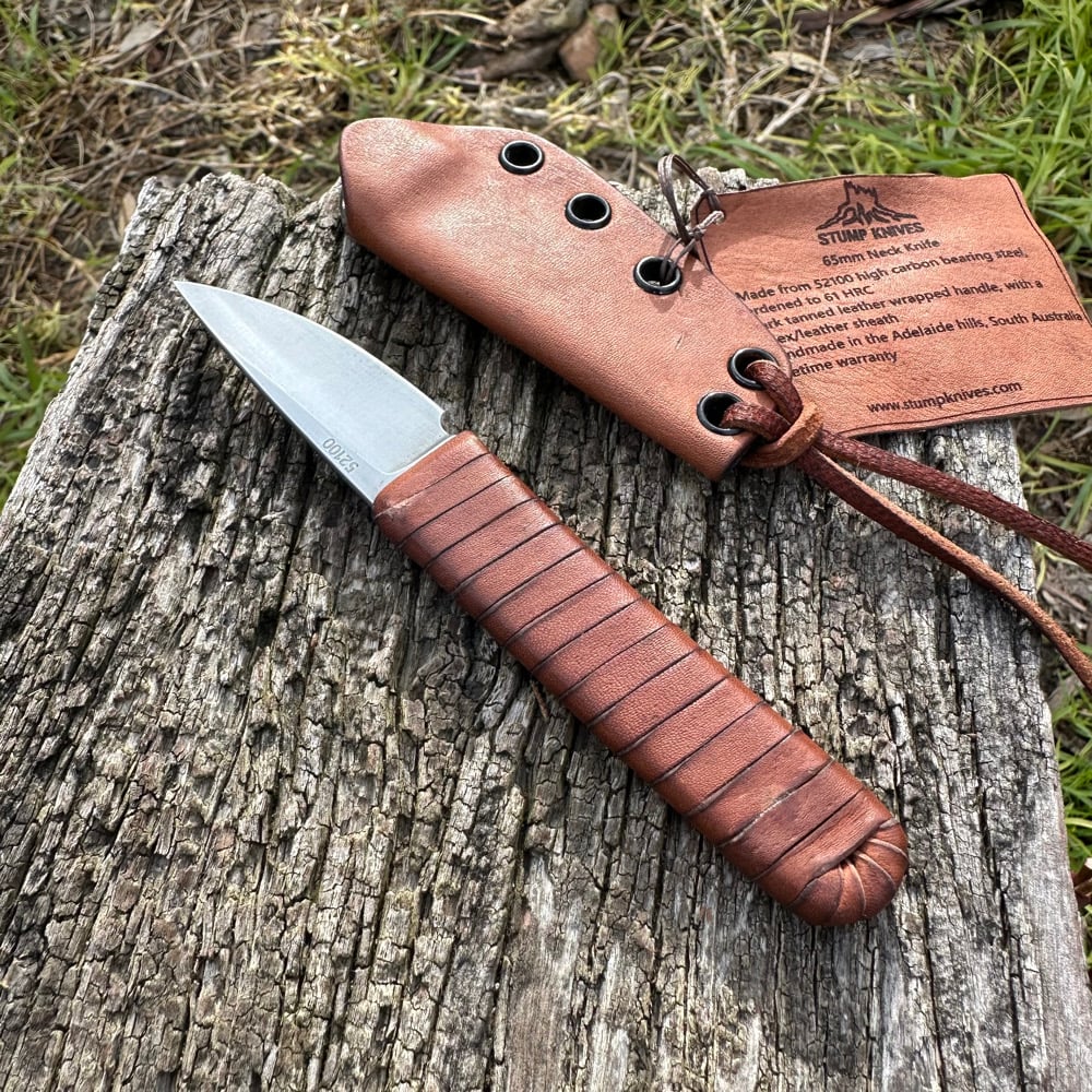 Image of 65mm neck knife 52100 leather