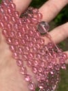 Pink Topaz Mala with Gem Kunzite Guru Bead, Pink Topaz 108 Bead Hand Knotted Gemstone Necklace
