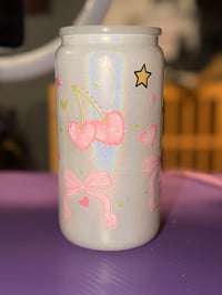 Image 3 of Premade White Shimmer Bow Cup
