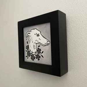 Greyhound Portrait Linocut And Watercolor Print