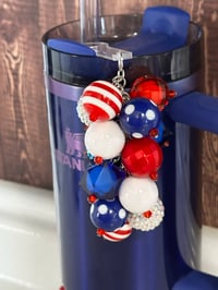 Image 1 of Fourth of July Memorial Day Patrotic Red White and Blue Tumbler Straw Bauble