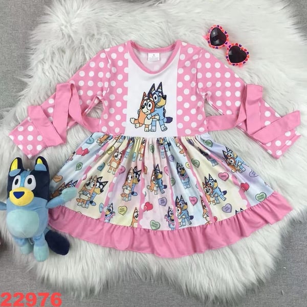 Image of Bluey pink with white polka dots dress 