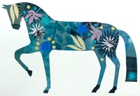 Image 1 of Kristof,a teal monoprinted and collaged horse