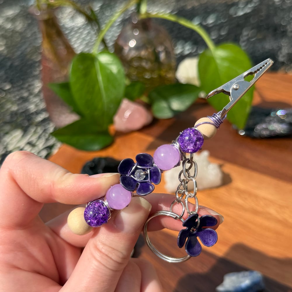 Image of violet petal clip keychain 