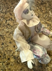 Image 2 of Spinning Musical Harlequin Jester Porcelain Clown 1980s 