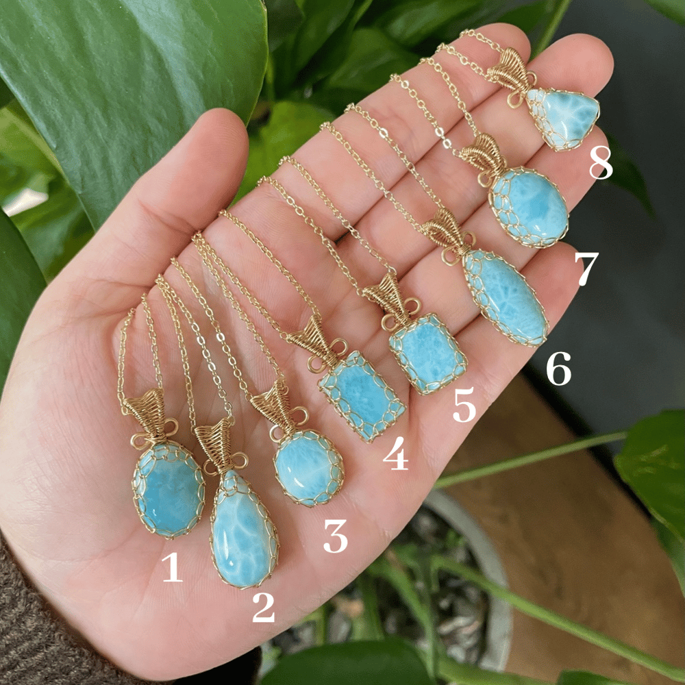 calming larimar crystal necklaces!