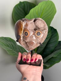 Image 1 of AGATE X AMETHYST STALACTITE HEART ON CUSTOM STAND -URUGUAY- G