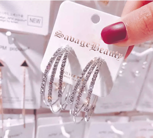 TRIPLE HOOPED CRYSTAL EARINGS