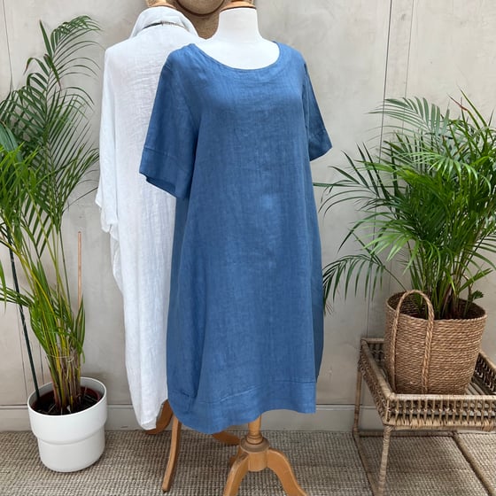 Image of Robe En Lin Gaïa II Bleu Orage