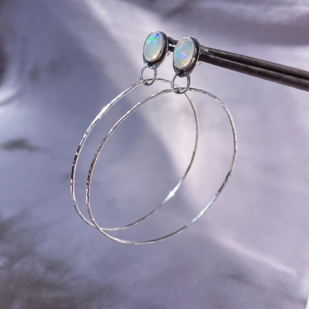 Handmade Sterling Silver Opal Hoop Earrings 