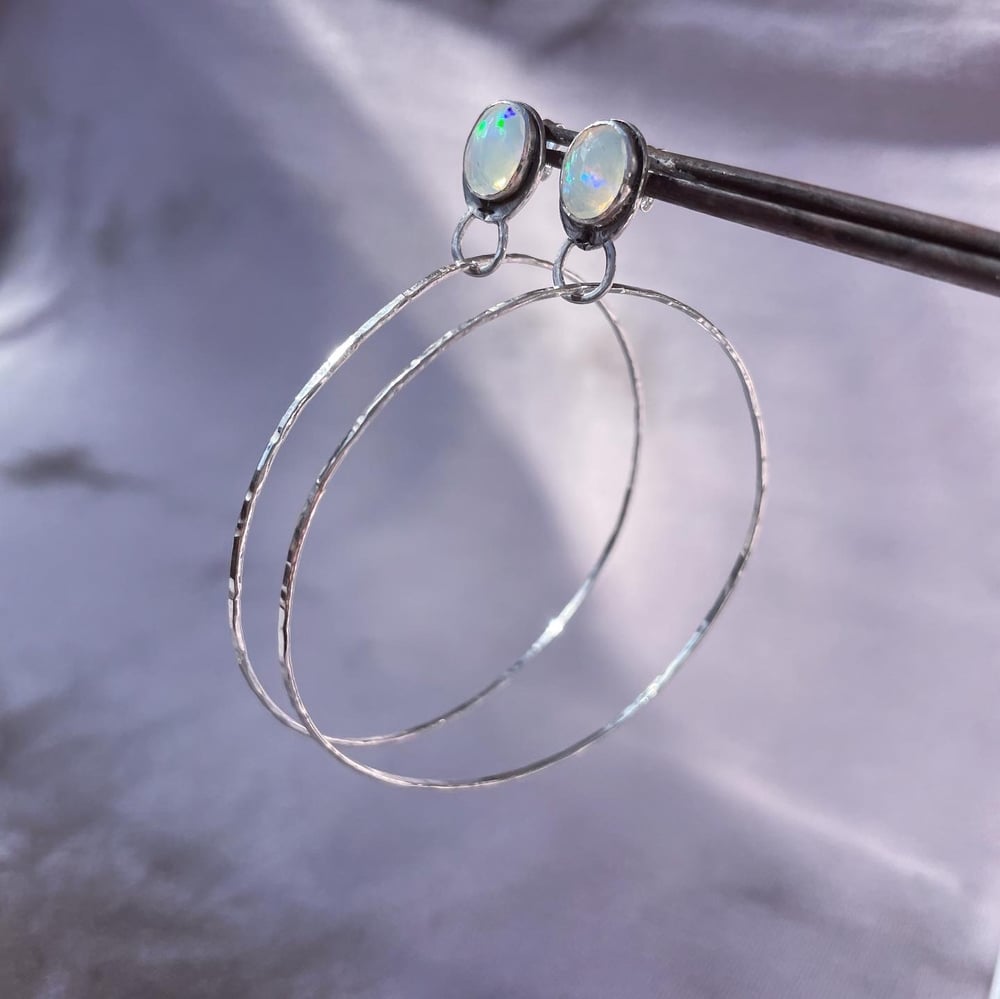Handmade Sterling Silver Opal Hoop Earrings
