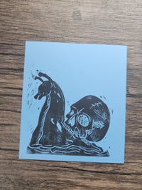 Image 1 of 'a leisurely death' - light blue & black one off BLOCKPRINT