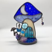 Image 1 of Iridescent Blue Mushroom Cottage Candle Holder 