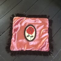 Image 6 of Red Rose Patch Pink Velvet Cushion Cover