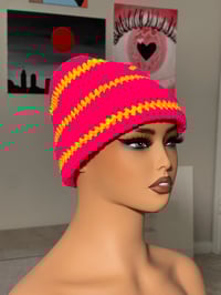 Pink and Yellow Fitted Crochet Beanie