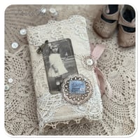 Image 2 of Junk Journal fabric folder book full of lace samples and supplies